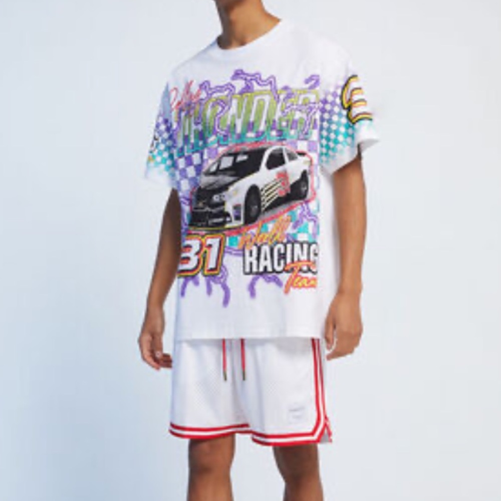 Pacsun Rolling Thunder Racing Car Tee L 90s Oversized Streetwear White
